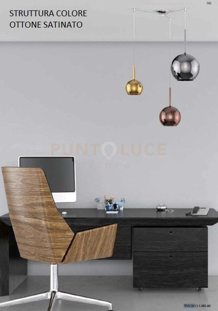 SOSP. OTTONE SAT. SPOSTABILE 3 LUCI VETRI (GRANDE CR + MEDIO RA + PICCOLO OR) 1155OS-S3 S MIX-MC