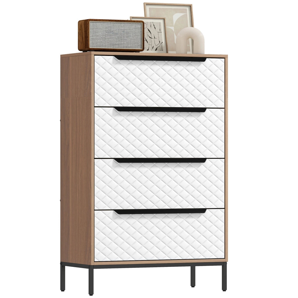 Cassettiera con 4 cassetti in tessuto ¨C Zephmum ¨C Bianco e naturale 60x40x