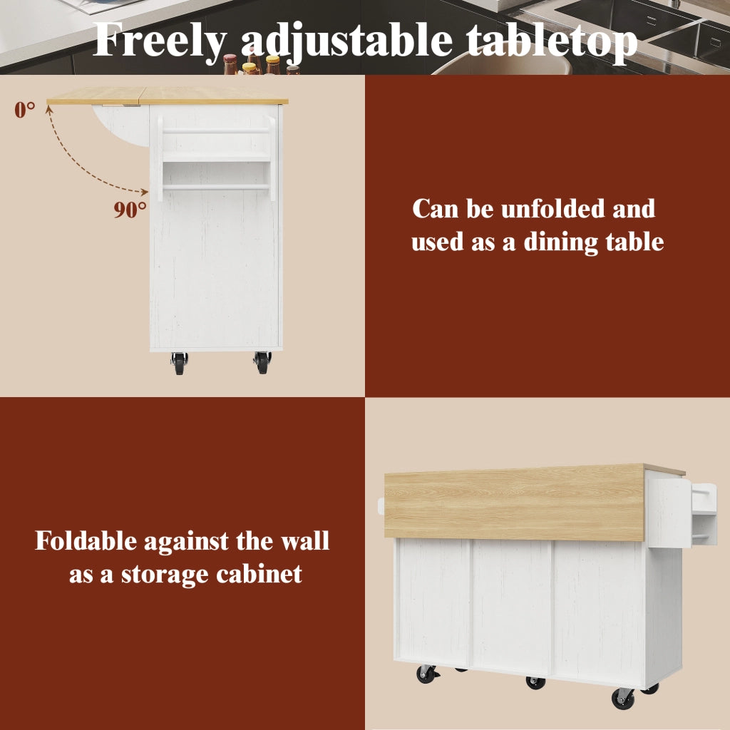 Carrello da Cucina con Piano Ribaltabile e Vani Estensibili con Ruote Bloccabili in MDF 110 x 46 x 90;5 cm Bianco
