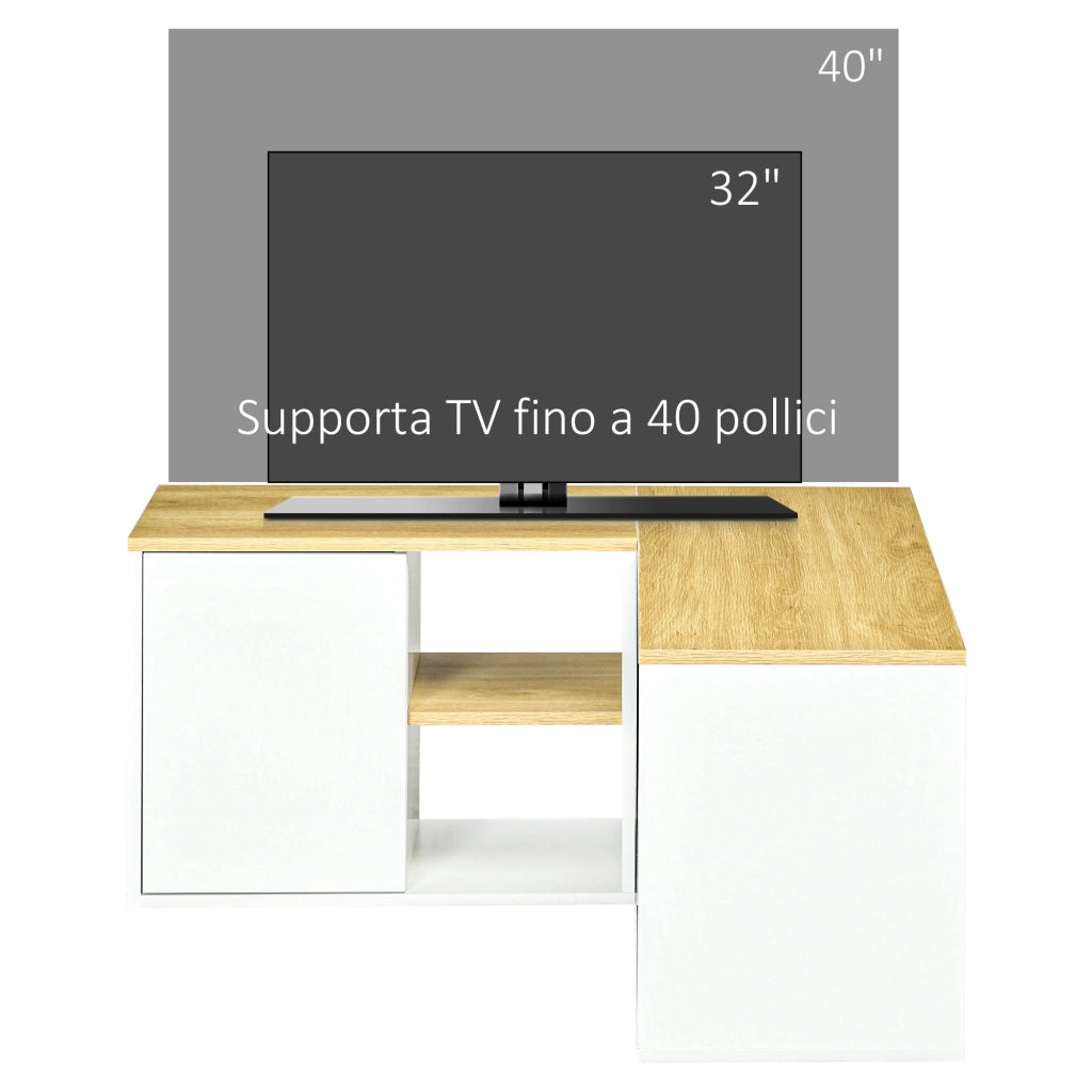 Mobile TV a L max 40” 90x90x45 cm in Truciolato Bianco e Rovere