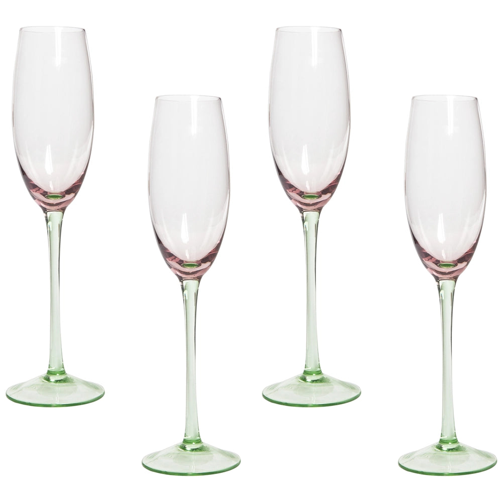 Set di 4 coppe da champagne in vetro soffiate a mano trasparenti rosa e verdi da 20 cl aperitivo brindisi