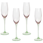 Set di 4 coppe da champagne in vetro soffiate a mano trasparenti rosa e verdi da 20 cl aperitivo brindisi