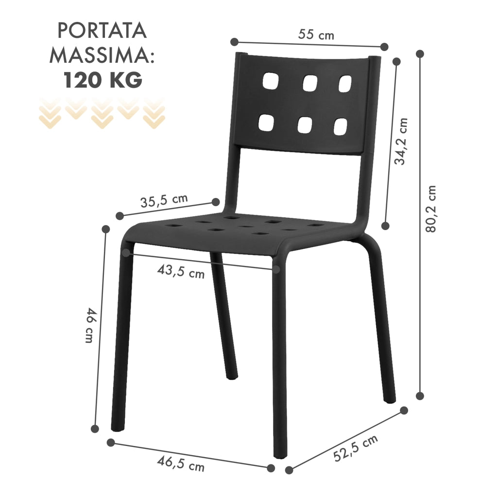 Set 4 Sedie In Polipropilene e Fibra Di Vetro Sedia Cucina Trattamento Uv Antiscolorimento Giardino Interno Esterno Moderne Robuste Resistenti Seduta Terrazzo Soggiorno Bar Ristorante Impilabili Zoe-Nero
