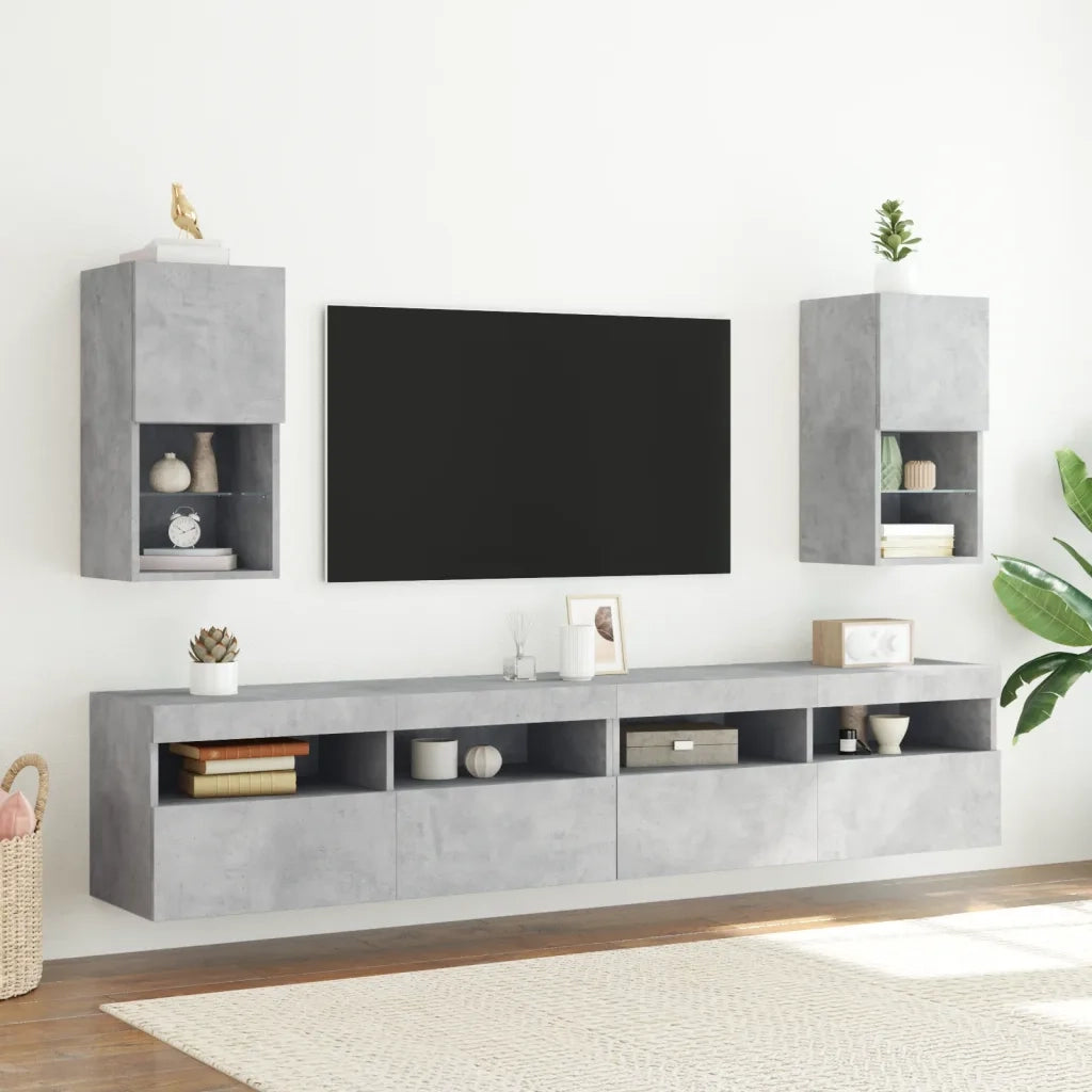 Mobili TV con Luci LED 2pz Grigio Cemento 30,5x30x60 cm 836994