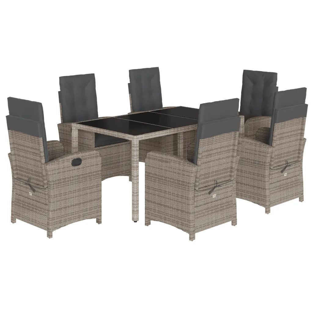 Set da Pranzo da Giardino 7 pz con Cuscini in Polyrattan Grigio