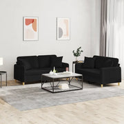 Set Divani 2 pz con Cuscini Nero in Tessuto 3202106