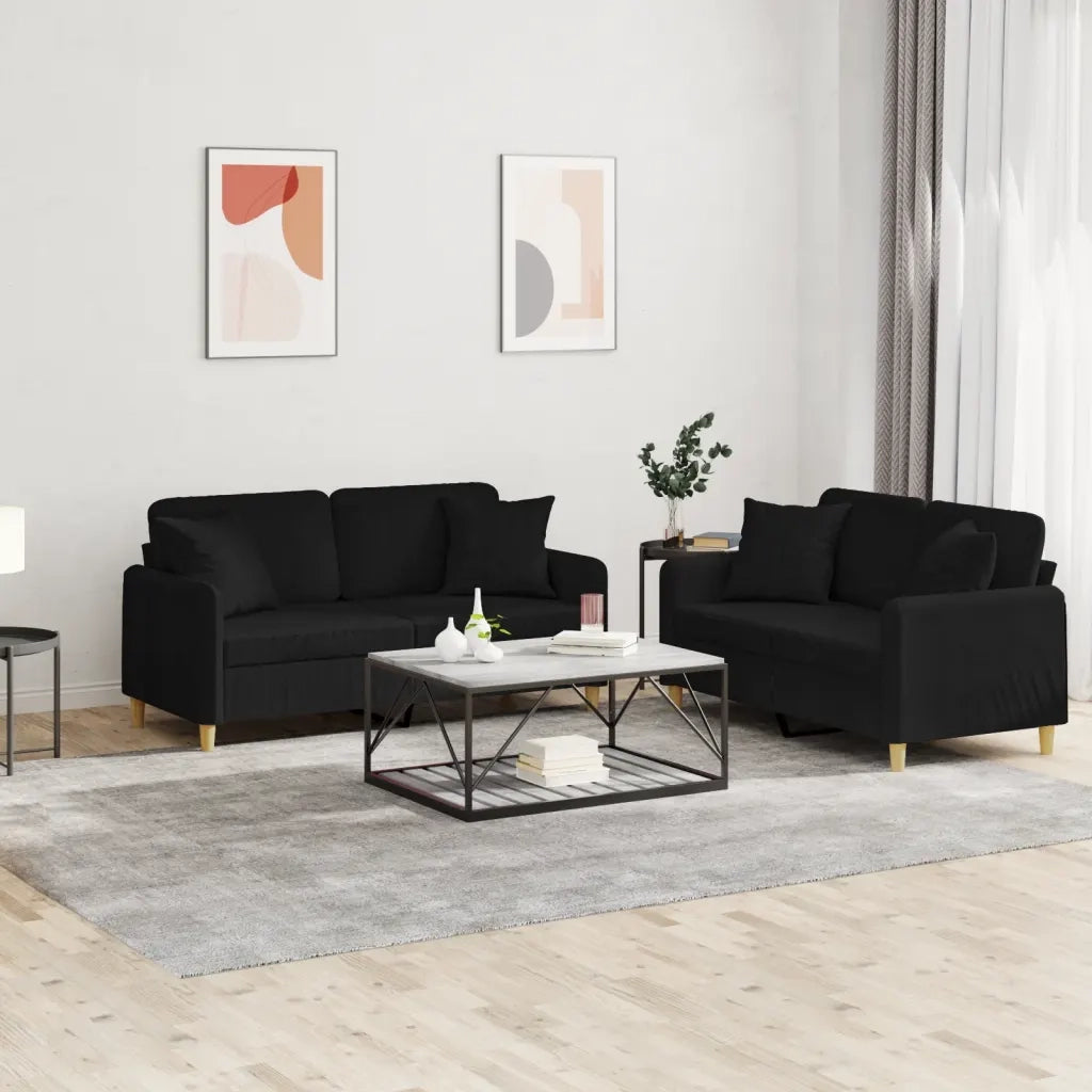 Set Divani 2 pz con Cuscini Nero in Tessuto 3202106