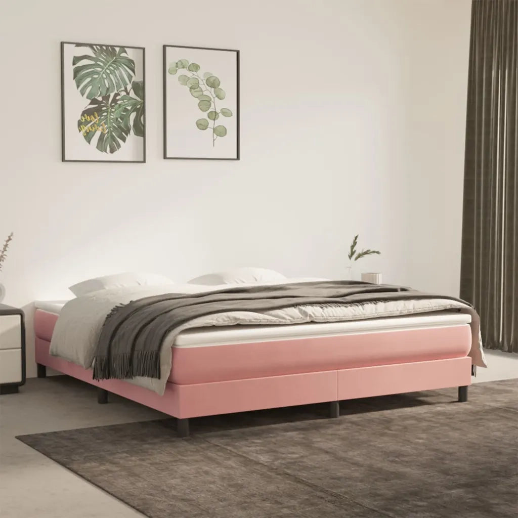 Struttura Letto a Rete a Molle-Giroletto Rosa 180x200 cm in Velluto 164997