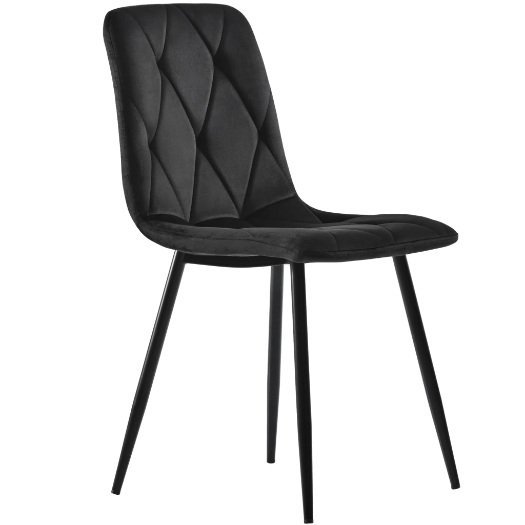 Sedia da pranzo Set di 4 con schienale, struttura in metallo, stile moderno, in velluto, nero