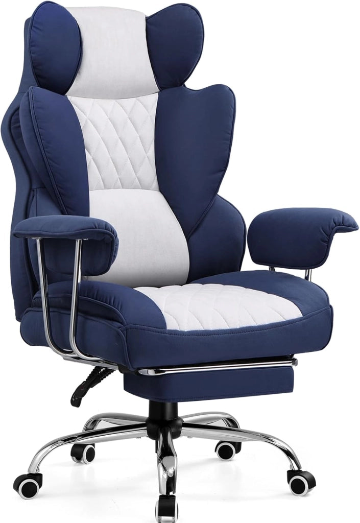 Sedia da gioco, sedia da ufficio con supporto lombare a molla tascabile, ergonomica e confortevole, ampia poltrona da ufficio con braccioli morbidi e poggiapiedi fissati verso l'esterno