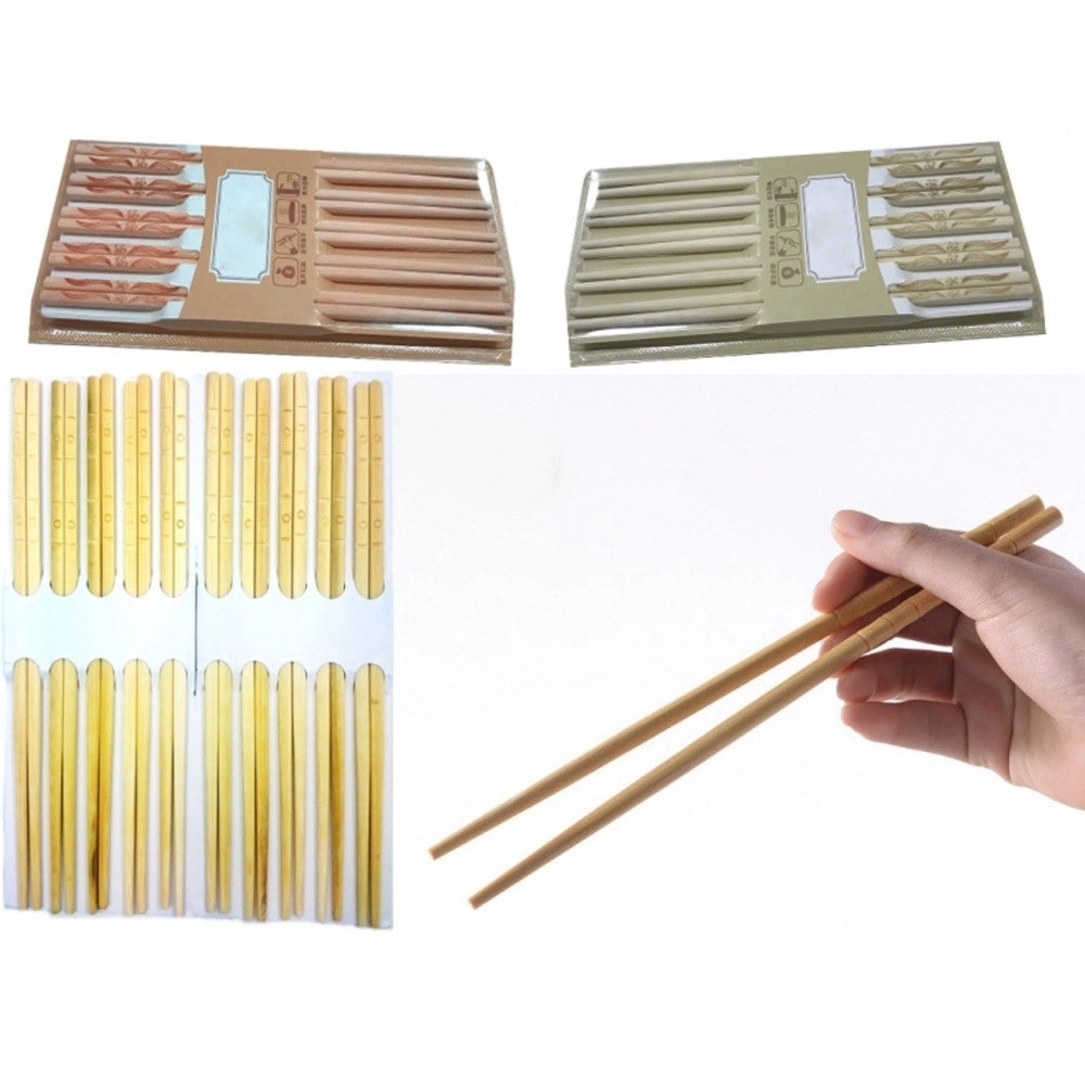 Trade Shop - Set 10 Coppie Di Bacchette Legno Disegni Bamboo Giapponesi Cinesi Sushi Cibo -
