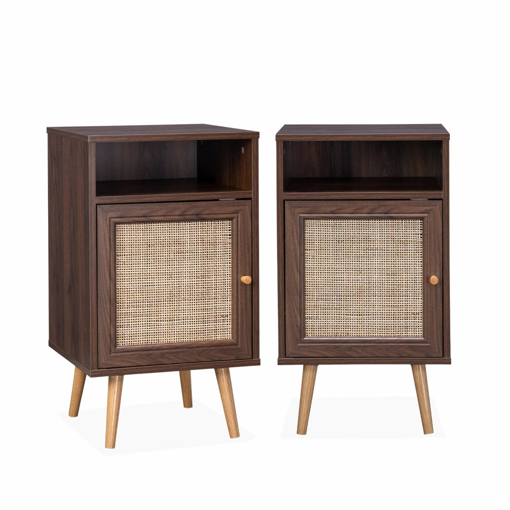 Set 2 comodini scandinavi in intrecciatura cannage, marrone scuro
