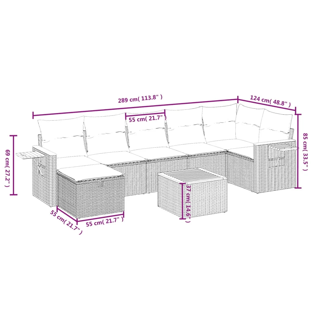 Set Divani da Giardino con Cuscini 8 pz Nero in Polyrattan 3265536