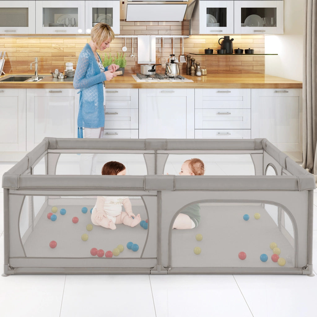 Recinto extra large per neonati e bambini con rete traspirante, Box per bambini per interno ed esterno con palline Grigio