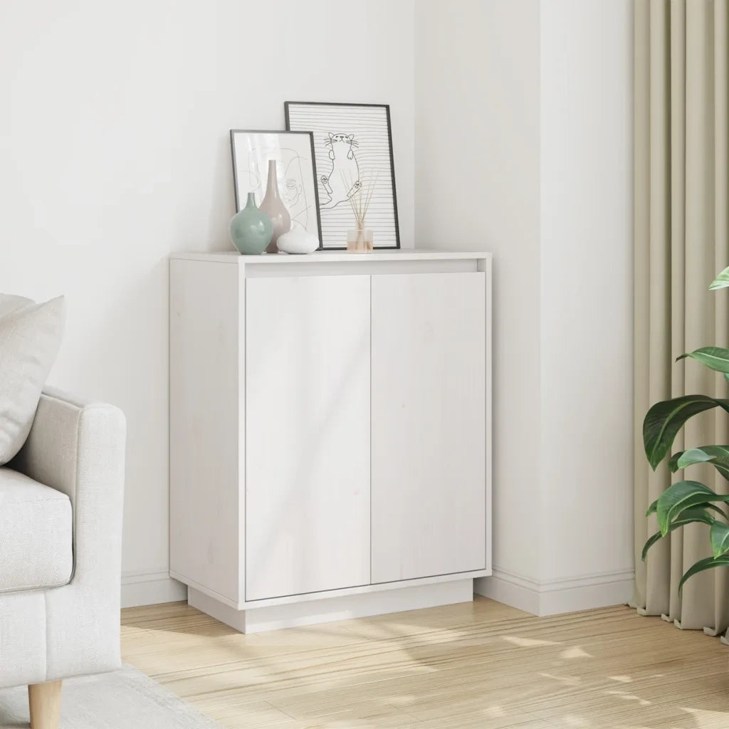 Credenza Bianca 60x34x75 cm in Legno Massello di Pino 813346