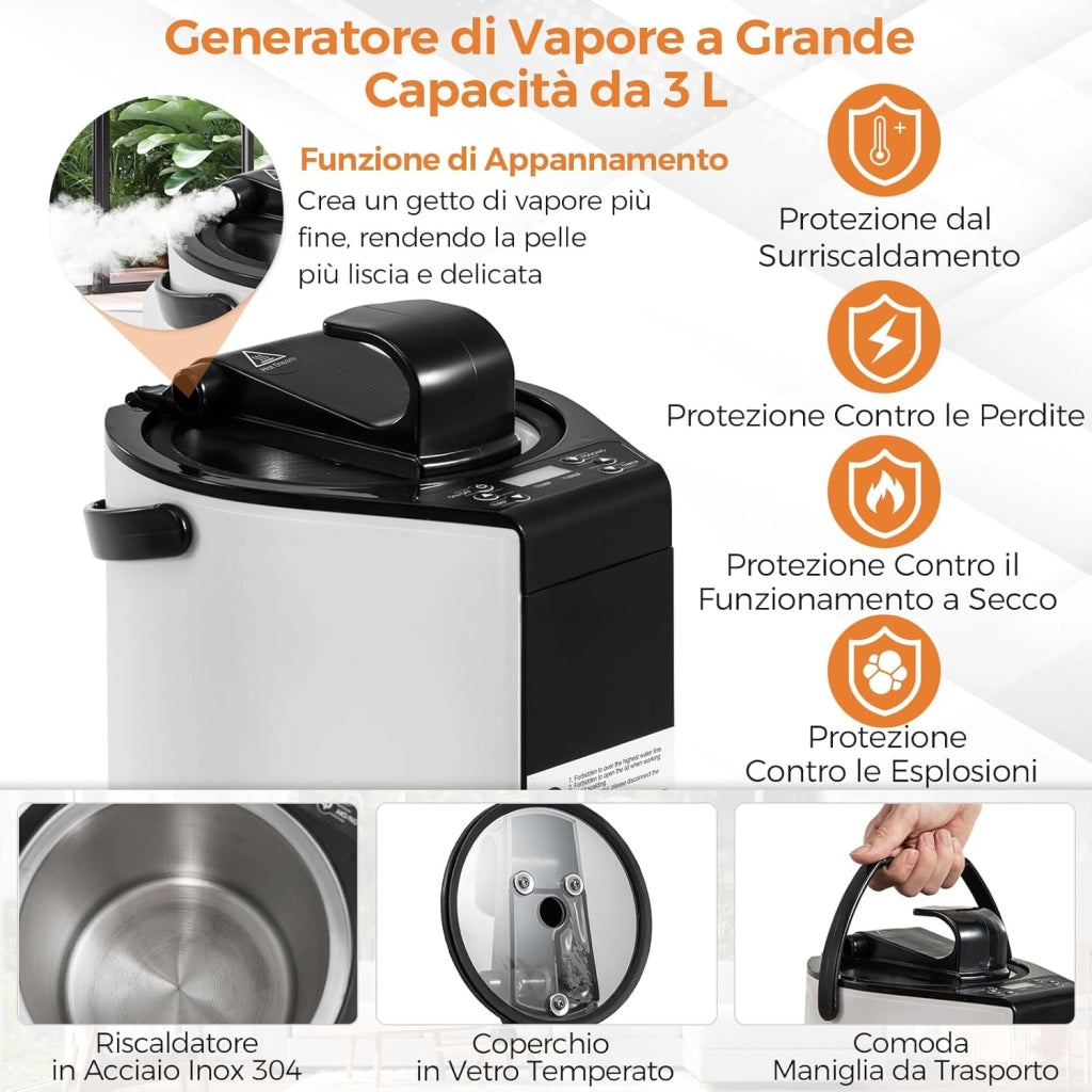 Sauna a Vapore Portatile 3L, Sauna da Casa con 9 Livelli di Regolazione della Temperatura da 40-65℃, Telecomando, Sedia Pieghevole e Massaggiatore per Piedi in Legno (Grigio)