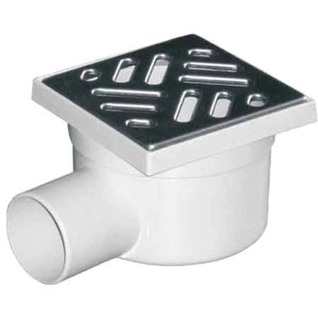 CHIUSINO CON SCARICO LATERALE GRIGLIA IN ACCIAIO  INOX 11,5x11,5 cm - scarico Ø 50 mm