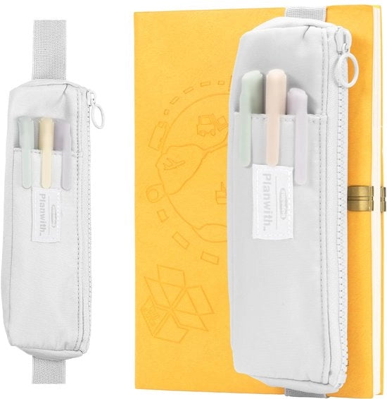Etui portatile con contenitore per penne, libretto per appunti, etui con cintura elastica regolabile, contenitore per agenda, accessori scolastici