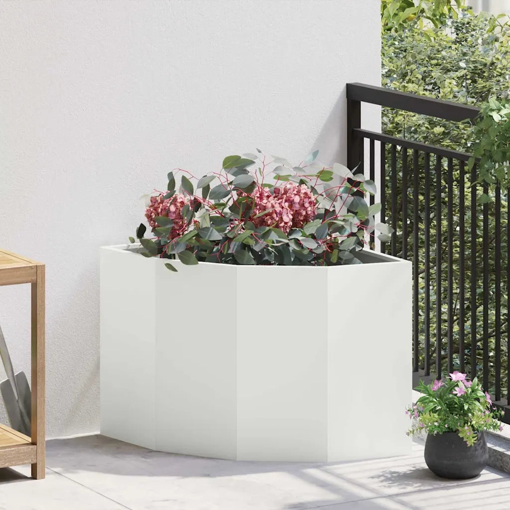 Vaso d'angolo-Fioriera-Contenitore per Piante Bianco 60 x 60 x 50 cm Acciaio