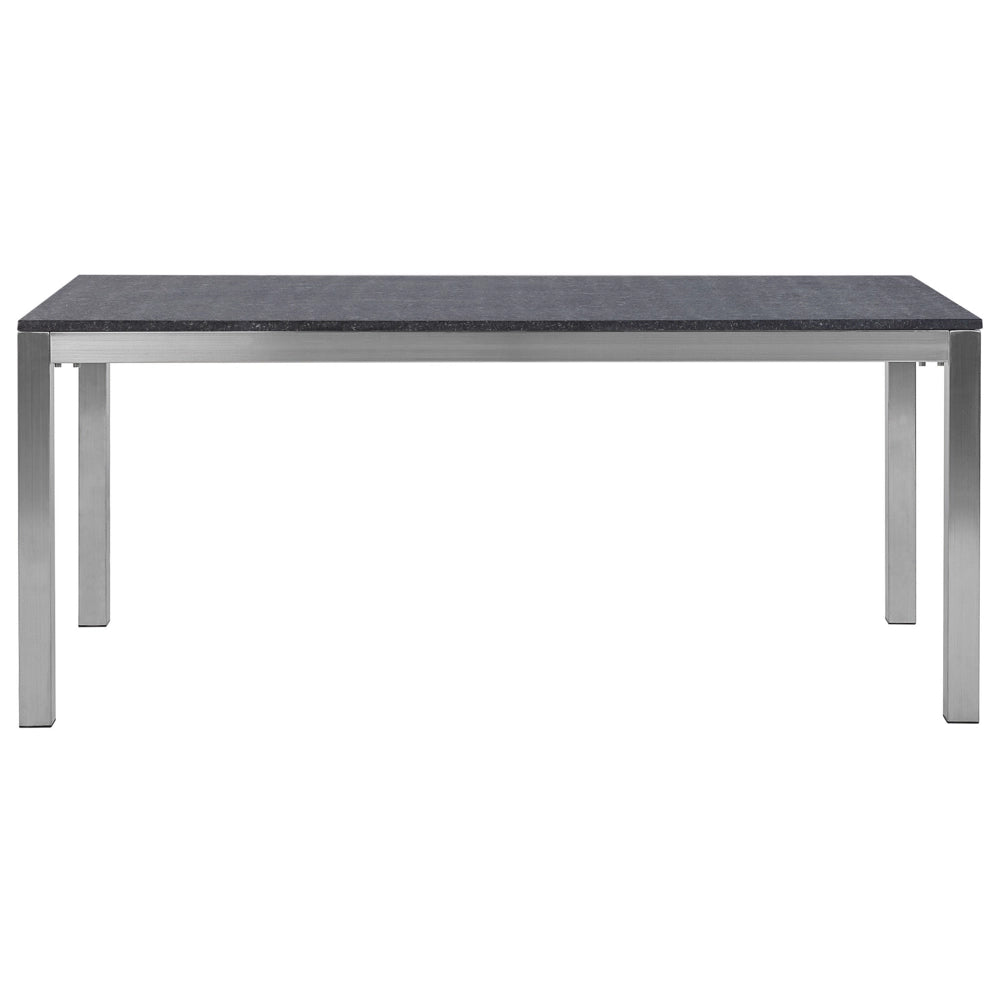 Tavolo da pranzo da giardino Piano in granito grigio e argento Gambe in acciaio inox esterne 6 posti 180 x 90 x 74 cm