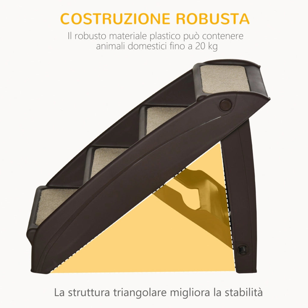 Scaletta per Cani Pieghevole con 4 Gradini Antiscivolo 62x38x49,5 cm in PP Marrone