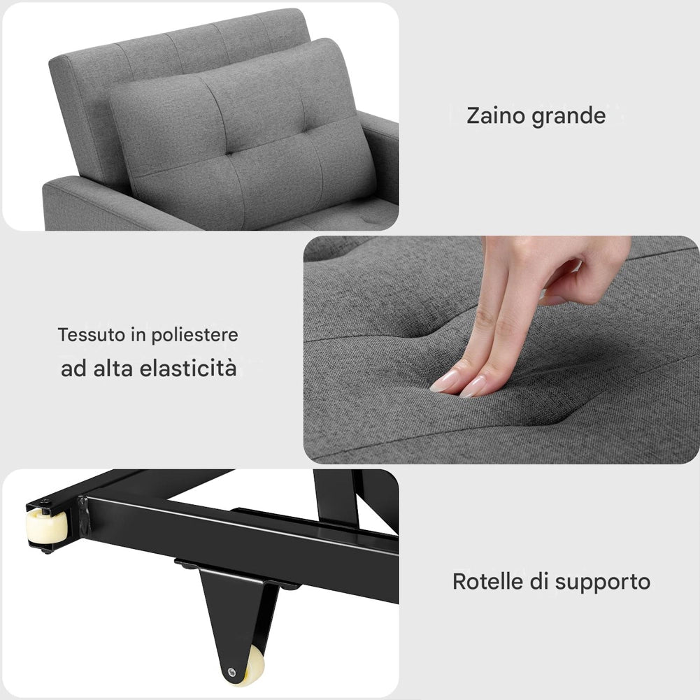Poltrona Divano Letto Singolo Chaise Lounge Grigio Seduta Imbottita Ergonomica