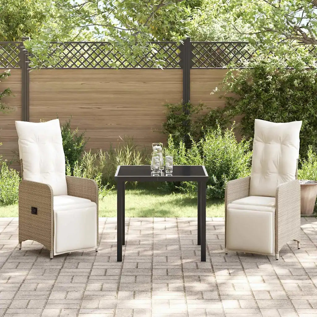 Set da Pranzo per Giardino con cuscino 3 pcs Beige polyrattan