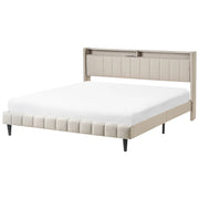 Letto matrimoniale LED Beige Tessuto EU Super King Size 180 x 200 cm Testiera imbottita con porta USB Desing moderno