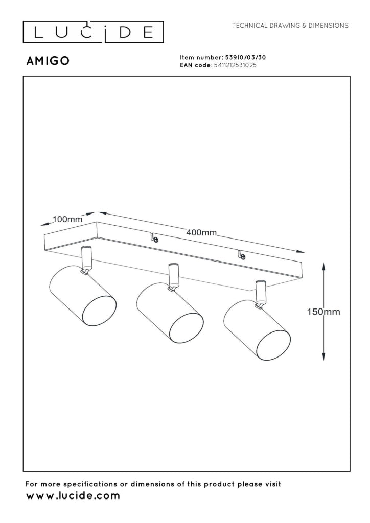 Faretto soffitto AMIGO 3xGU10 nero metallo Lucide