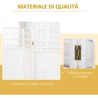 Paravento a 4 Ante Pieghevole per Interni, Autoportante e Intrecciato, 160x170 cm, Bianco