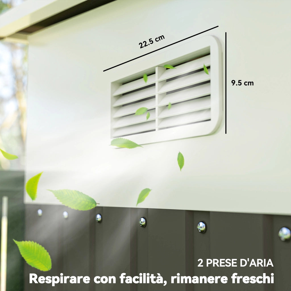 Casetta Box da Giardino Porta Attrezzi 345x280,5x169-201 cm con Porta Scorrevole in Acciaio Grigio