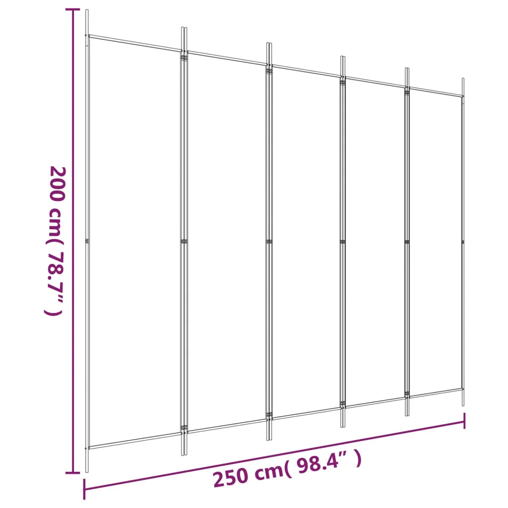 Divisorio a 5 Pannelli Bianco 250x200 cm Tessuto 350186