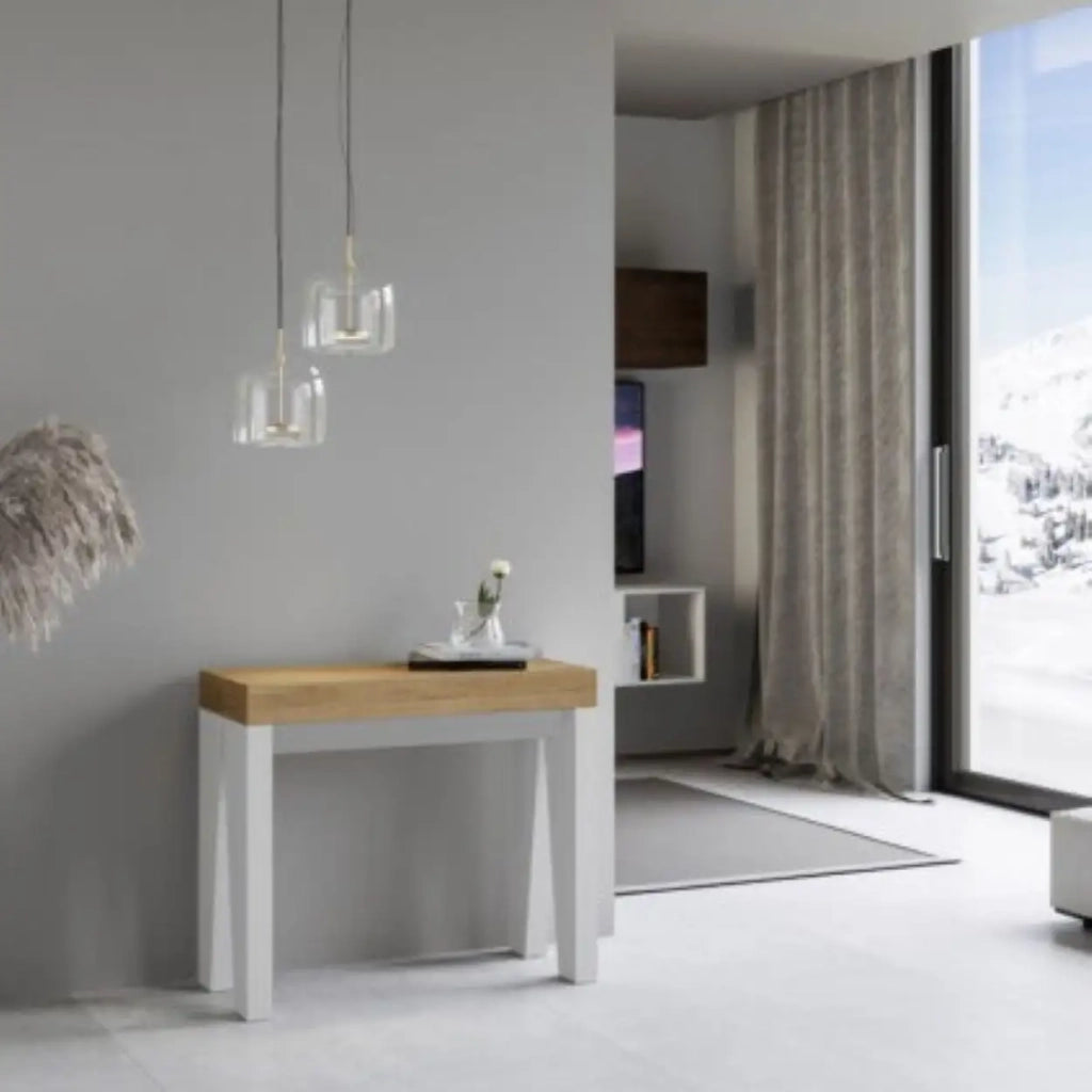 Consolle allungabile 90x40/196 cm Naxy Mix Small piano quercia natura - struttura bianco frassino