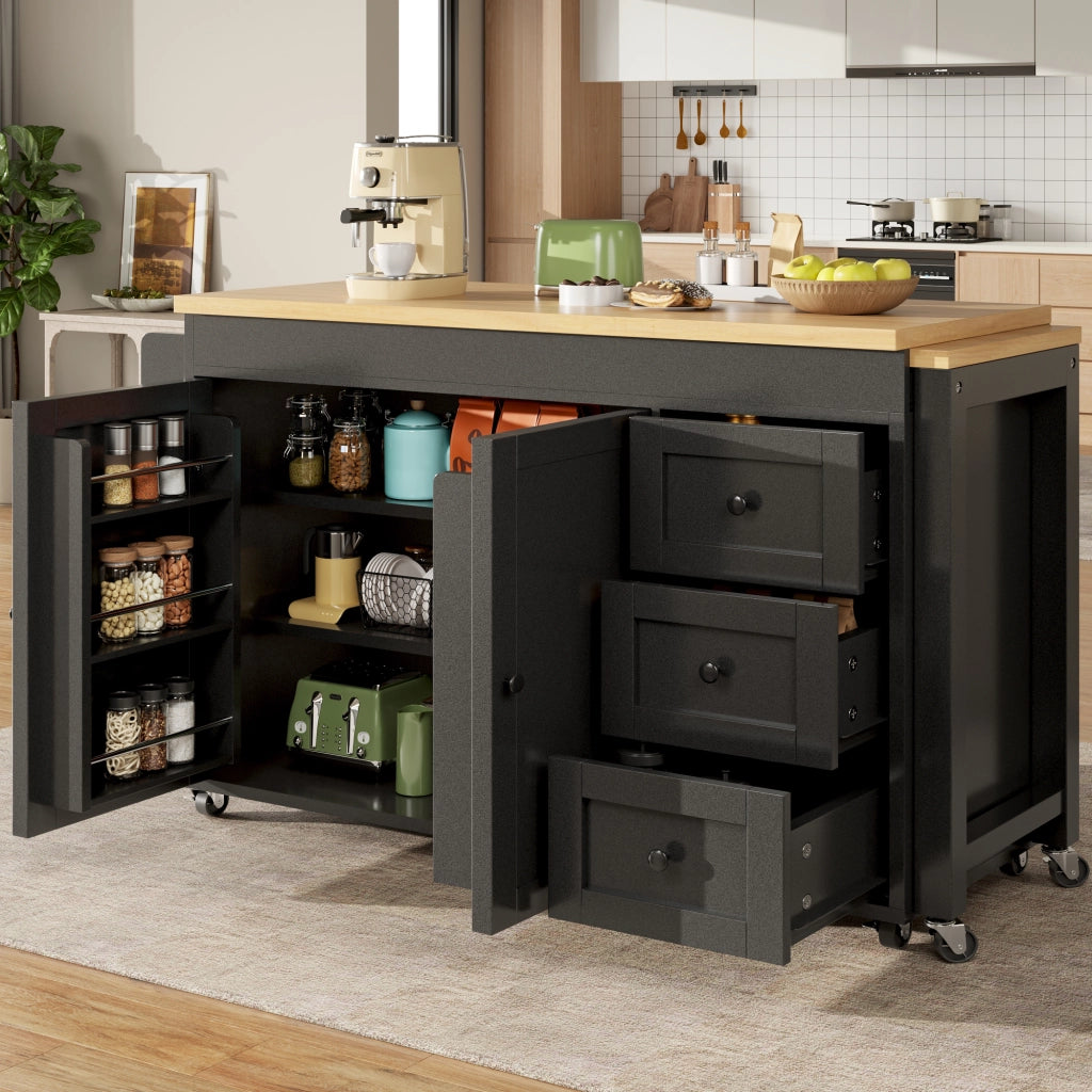 Mobile da cucina estensibile con 3 cassetti; ripiani laterali e armadio a 2 ante; su ruote; per cucina e sala da pranzo