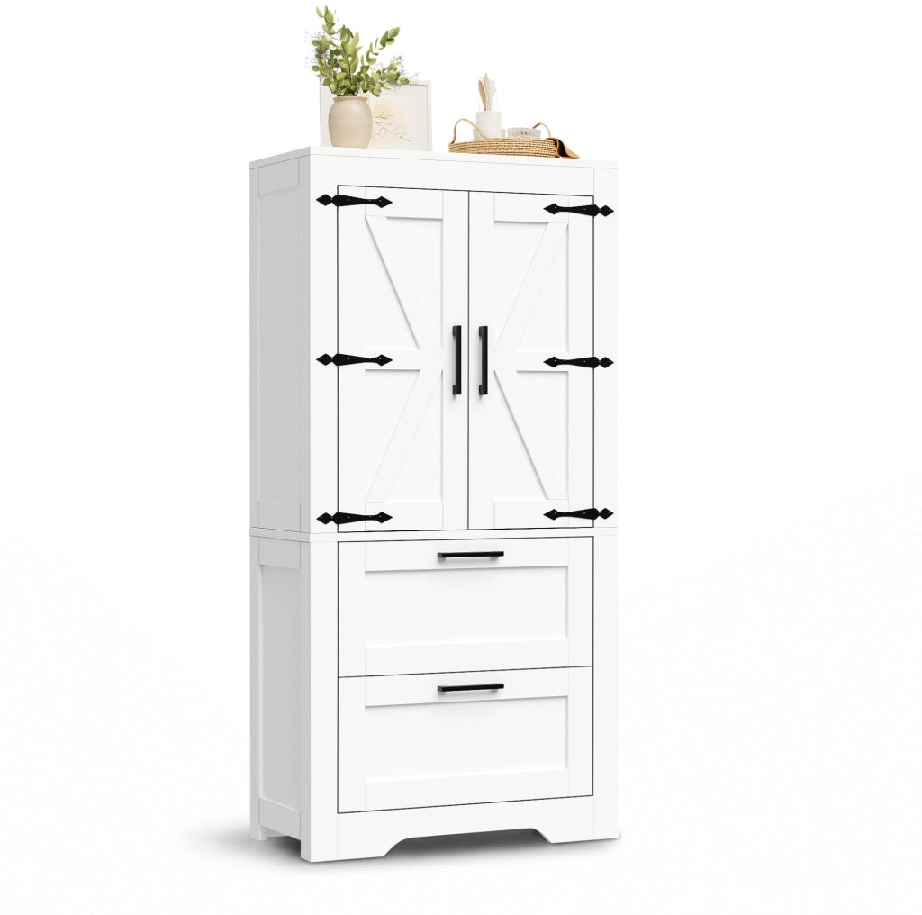 Armadio dispensa freestanding stile rustico 60x30x128 cm; bianco in MDF e PB