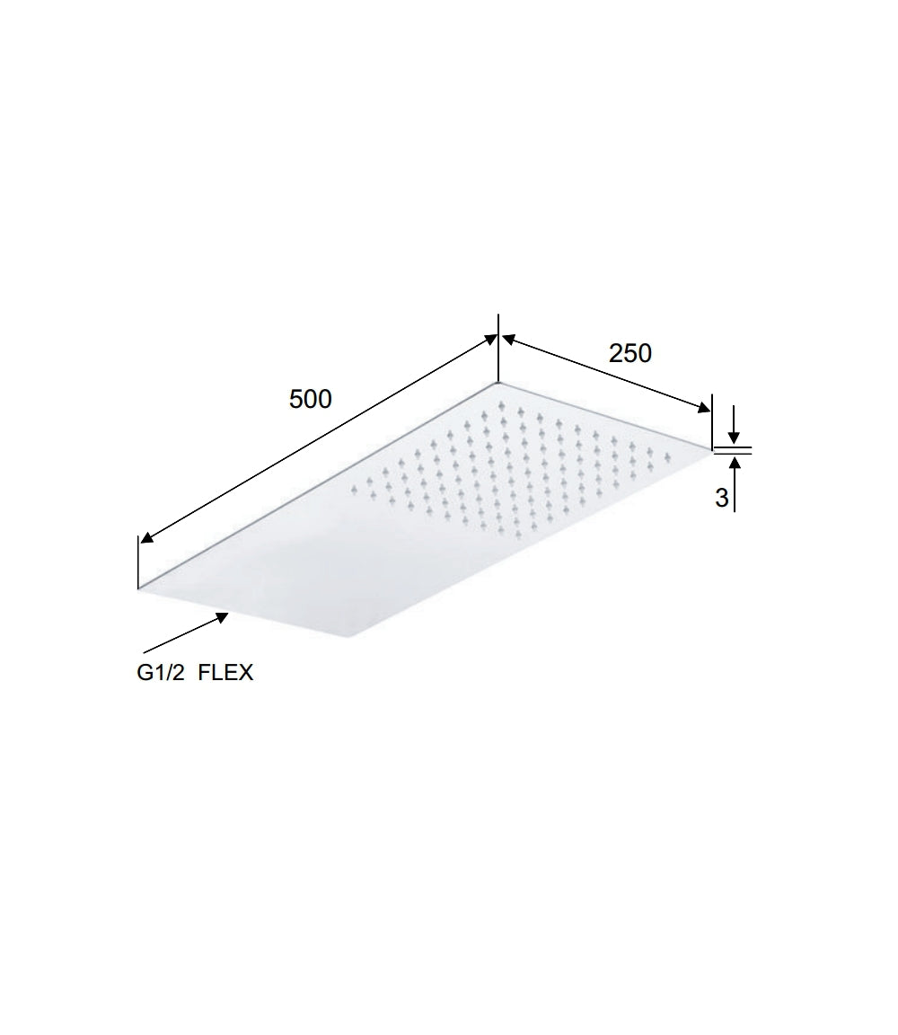 Soffione doccia ultrapiatto a parete inox lucidato a specchio rettangolare