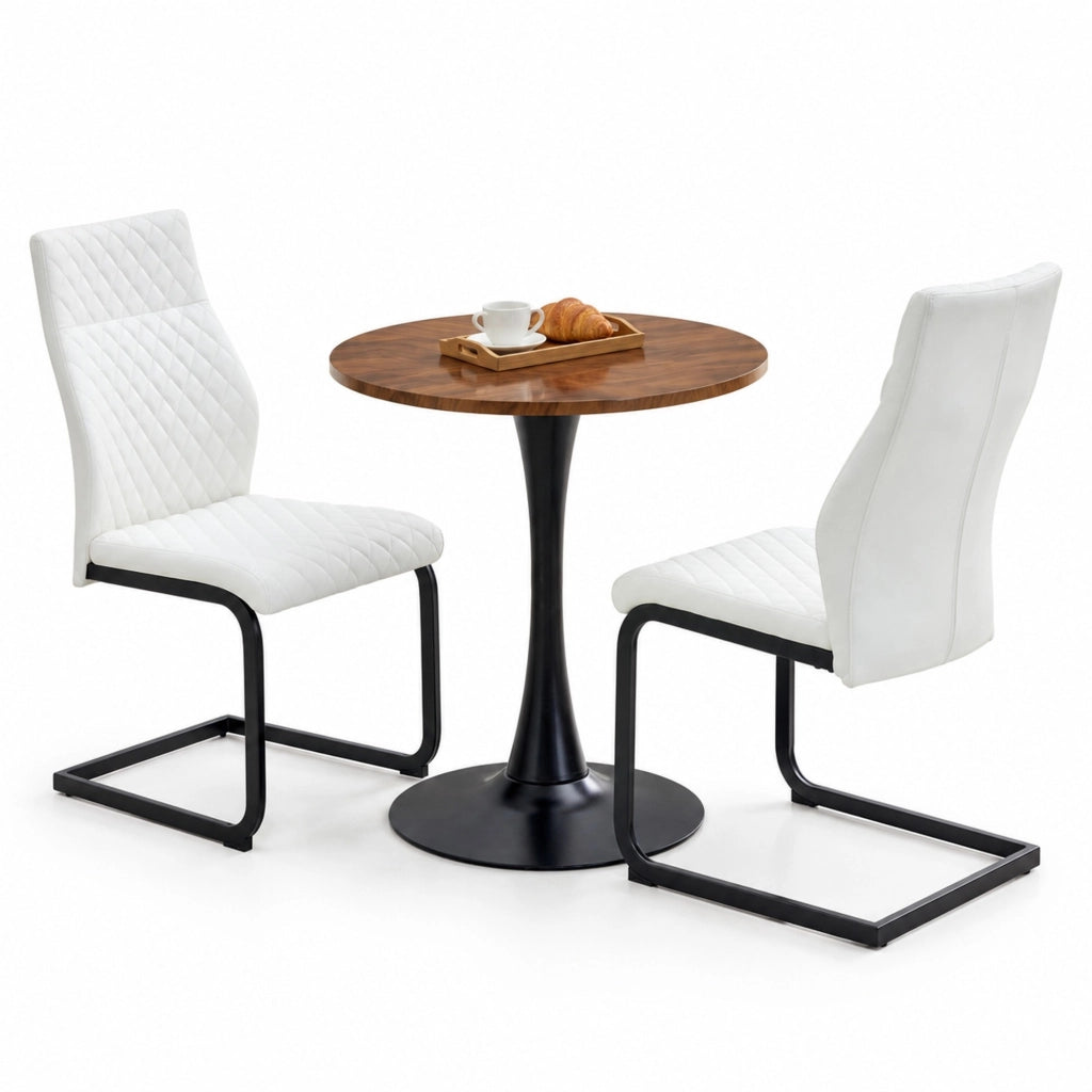 Set tavolo rotondo e 2 sedie in MDF, PU e metallo