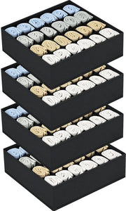 Organizzatore di calze e sottovesti - Sistema di organizzazione opzionale 24-vacche - Cassetto per abbigliamento - Organizzatore per intimo, calze, cravatte e reggiseni, 4 pezzi, Nero
