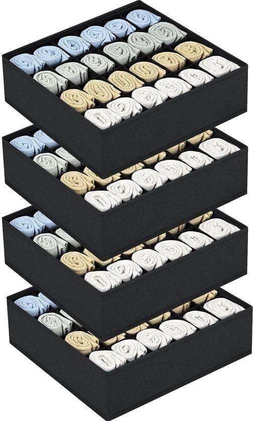 Organizzatore di calze e sottovesti - Sistema di organizzazione opzionale 24-vacche - Cassetto per abbigliamento - Organizzatore per intimo, calze, cravatte e reggiseni, 4 pezzi, Nero