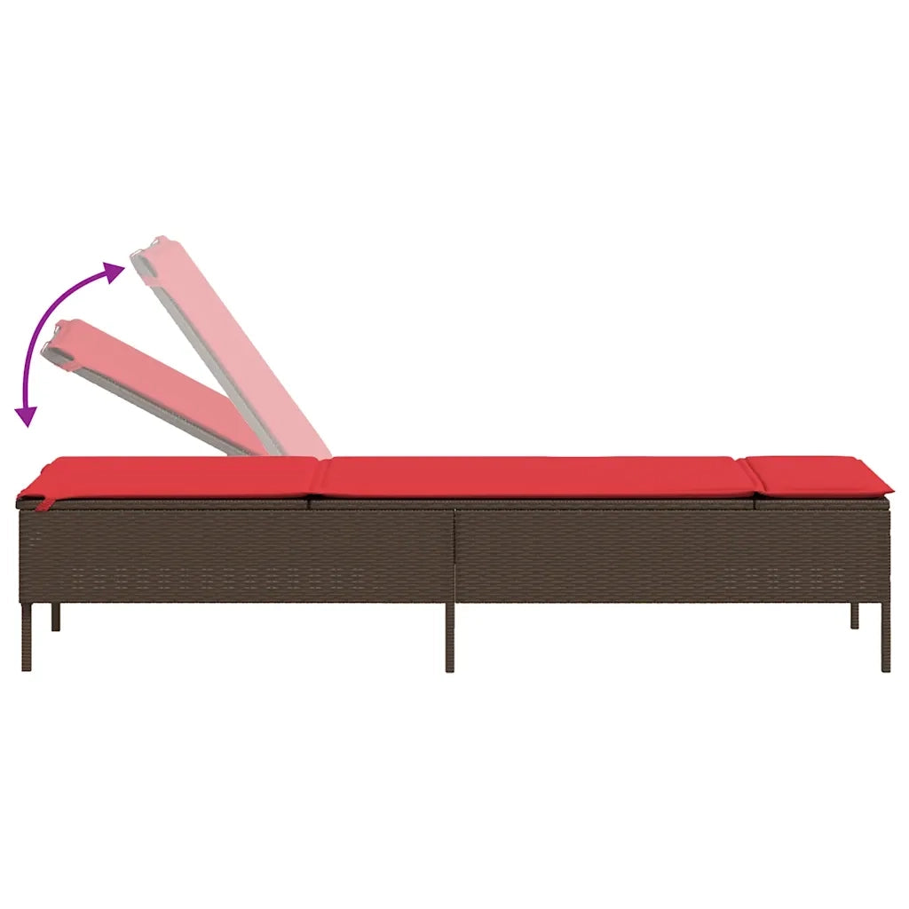 Lettino prendisole con Cuscino in Polyrattan Marrone 4002726