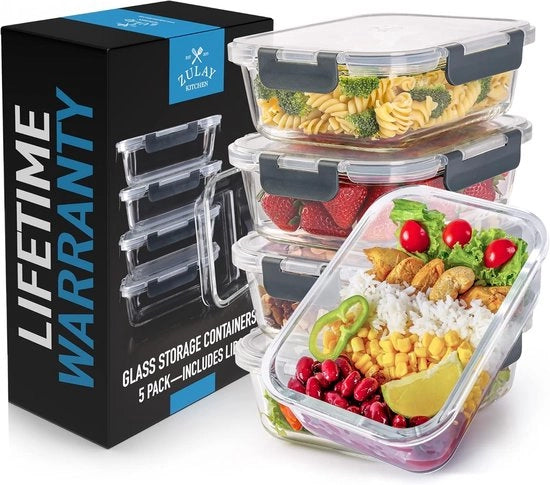 Contenitori alimentari con coperchi, chiusura ermetica a clic, BPA-free, resistente a microonde e lavastoviglie, confezione da 5