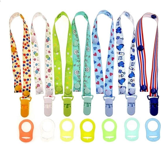 7 x anello di silicone multicolore per clip per bambino + 7 x cinghia clip per sostegno per bambini, adatto per allattanti