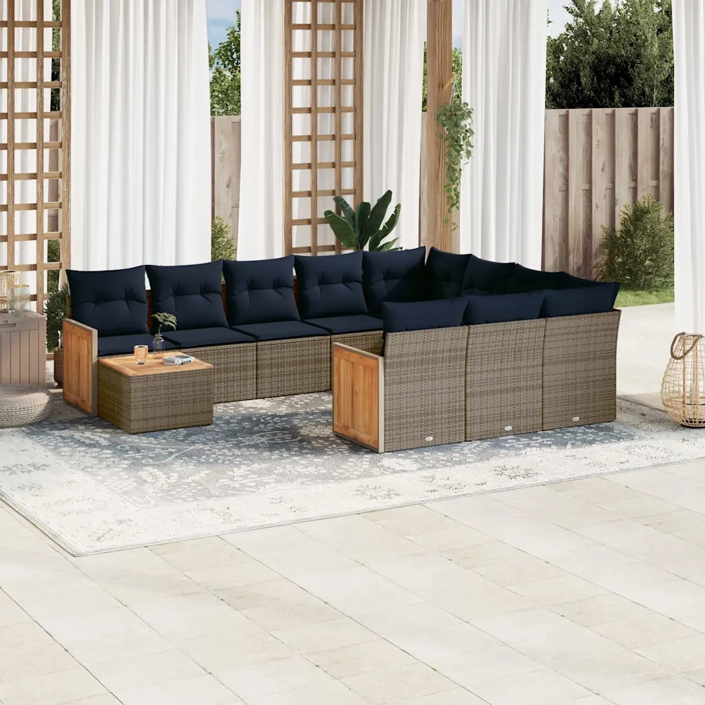 Set Divani da Giardino 11 pz con Cuscini Grigio in Polyrattan 3228049