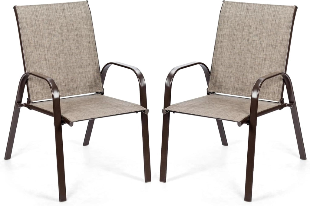 Set di 2 Sedie da Giardino, Sedie da Giardino per Patio in Textilene, con Braccioli Curvi, Telaio in Metallo, Sedia da Bistrot Portata 200 kg, Per Giardino Patio, 56 x 72 x 90 cm (Grigio)