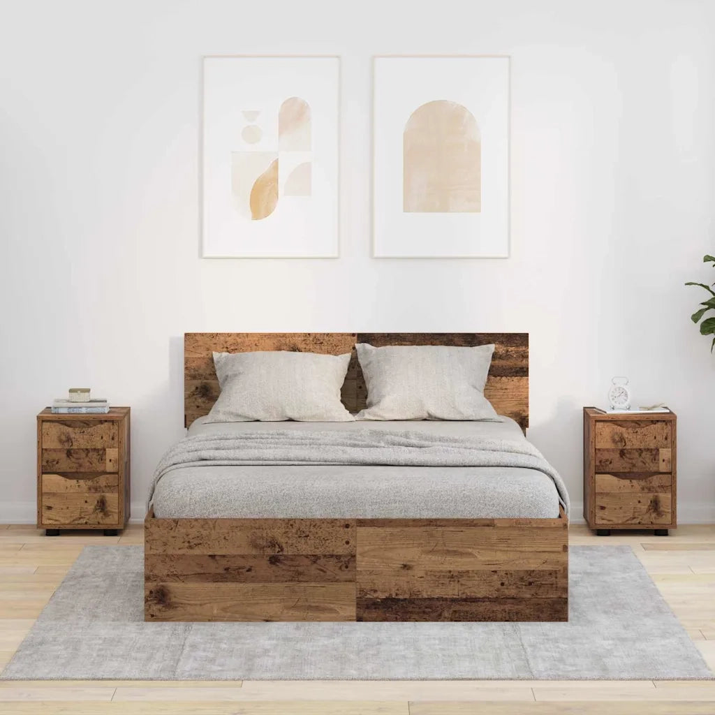 Set di 2 Comodini | Armadio da Notte | Mobiletto da notte con cassetto Legno vecchio 30,5 x 30 x 43 cm