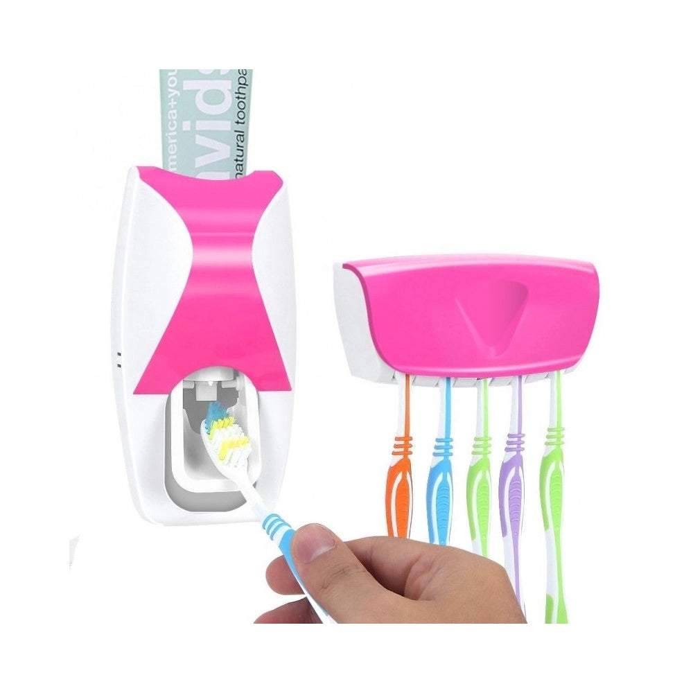 Trade Shop - Dispenser Dentifricio Automatico Con Portaspazzolino Adesivo A Pile 5 Posti -