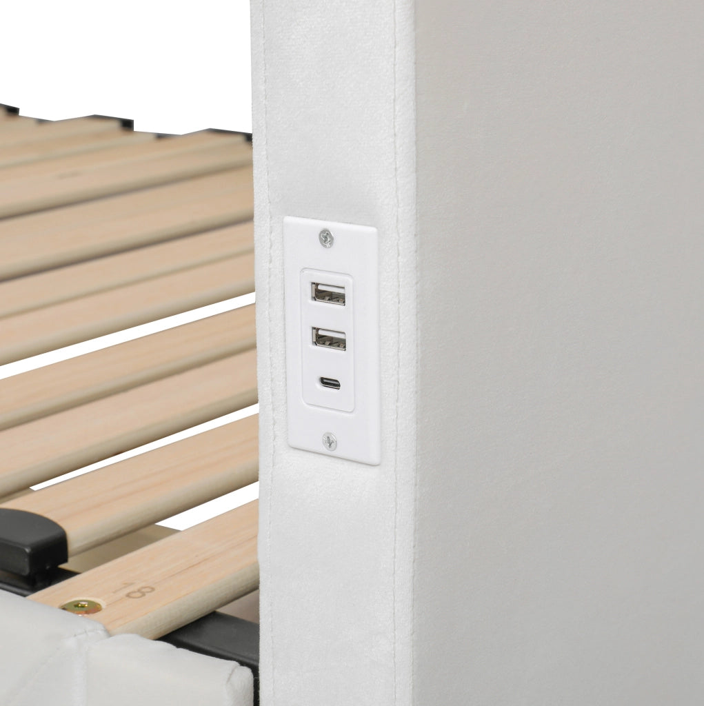 Letto multifunzione imbottito con cassetti, USB e funzione estraibile