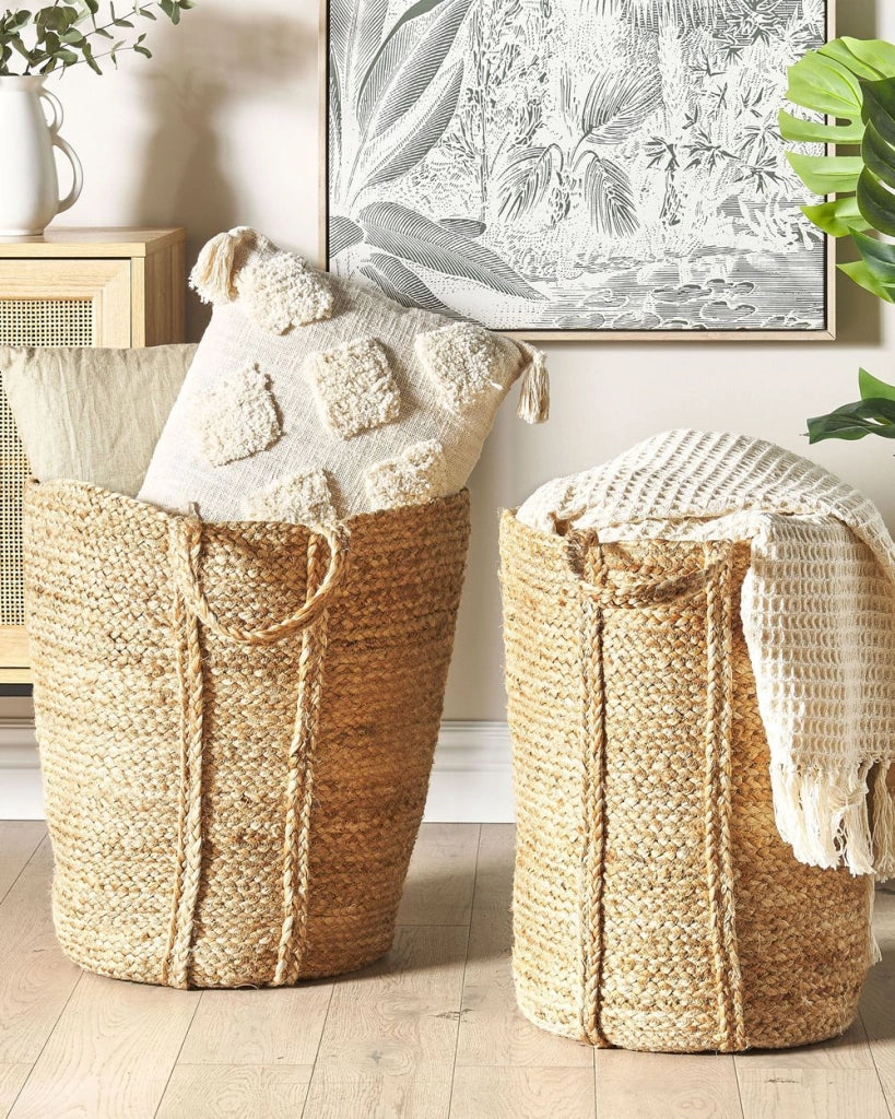 Set di 2 cestini portaoggetti in iuta naturale da 30 cm, portabiancheria, contenitori Boho