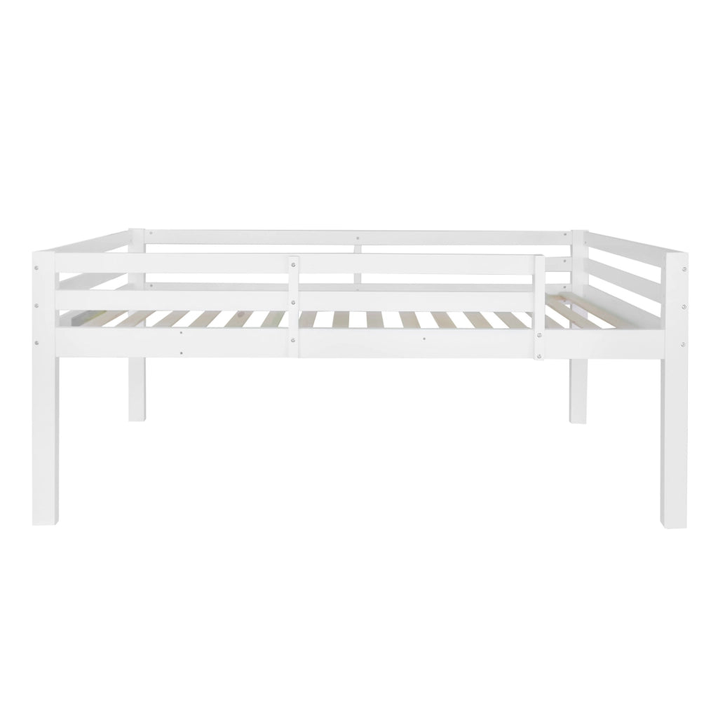 Letto a castello per bambini 205x104x158 cm con scaffale e armadietti; divisibile in 2 letti singoli; legno e MDF; bianco