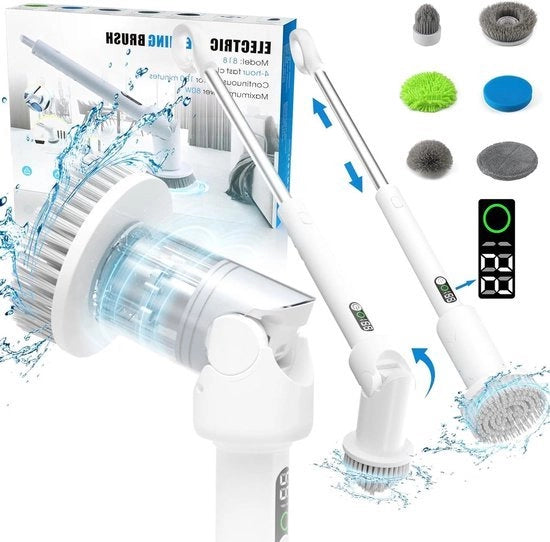 Scrubber elettrico - spazzola per pulizia con 6 testine intercambiabili - batterie 5000 mAh - resistente all'acqua IPX5 - per bagno - toilette - cucina - casa - auto